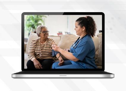 course preview image of healthcare worker checking patient's blood pressure sitting together on a couch
